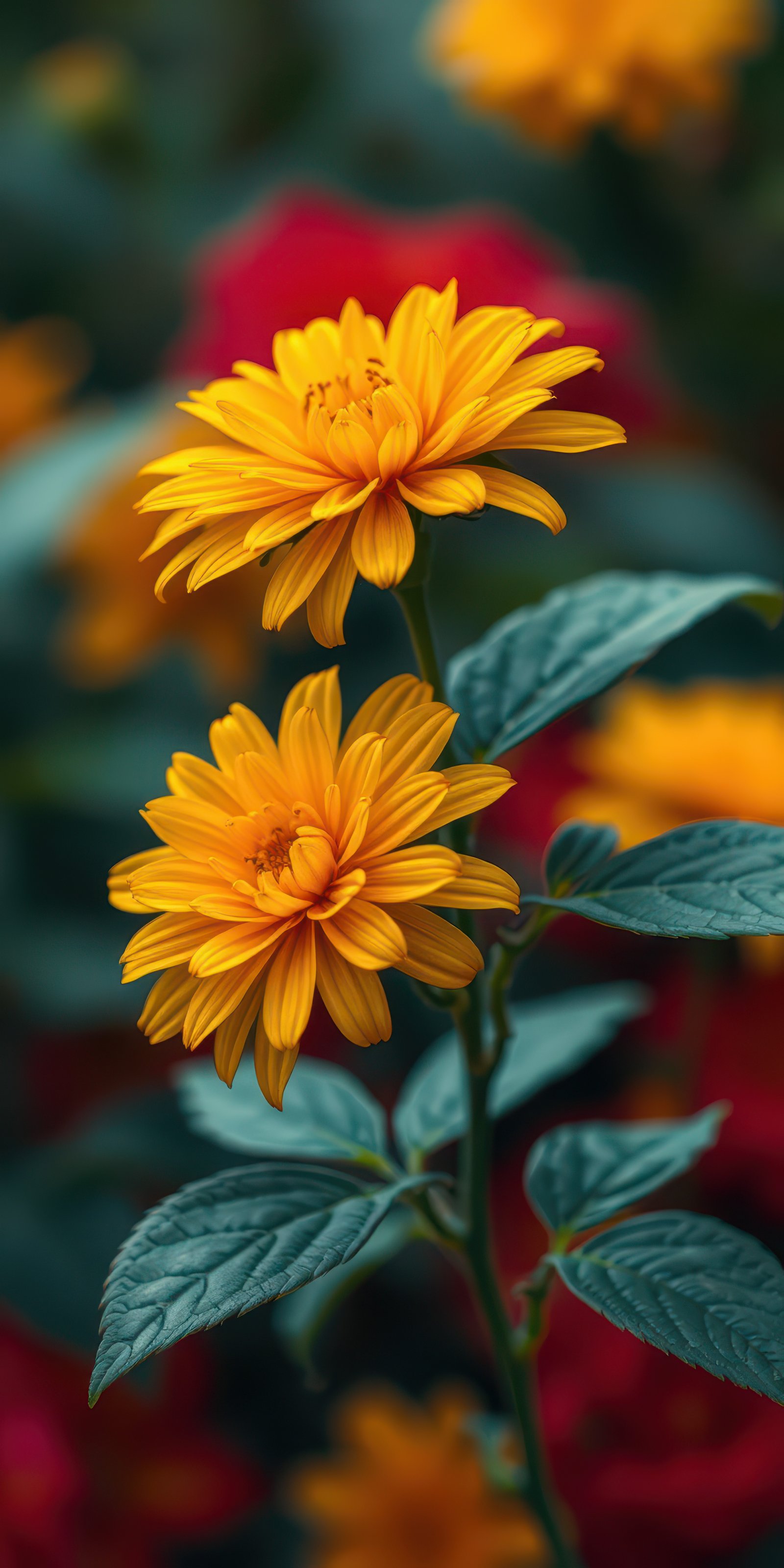 Bright yellow flowers bloom vibrantly in a lush garden during springtime, surrounded by soft greenery and vivid colors
